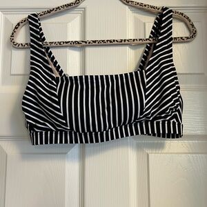 Kona Sol Black and White Striped Swim Top